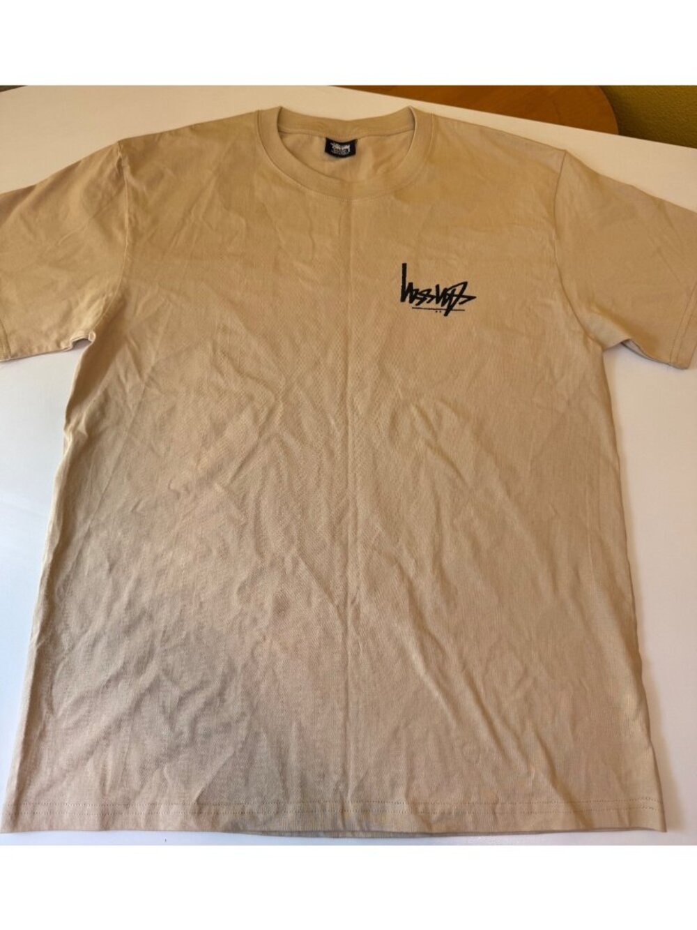 Stussy Tan Graphic Logo T-Shirt Size M 100% Cotton Crewneck Made In Mexico